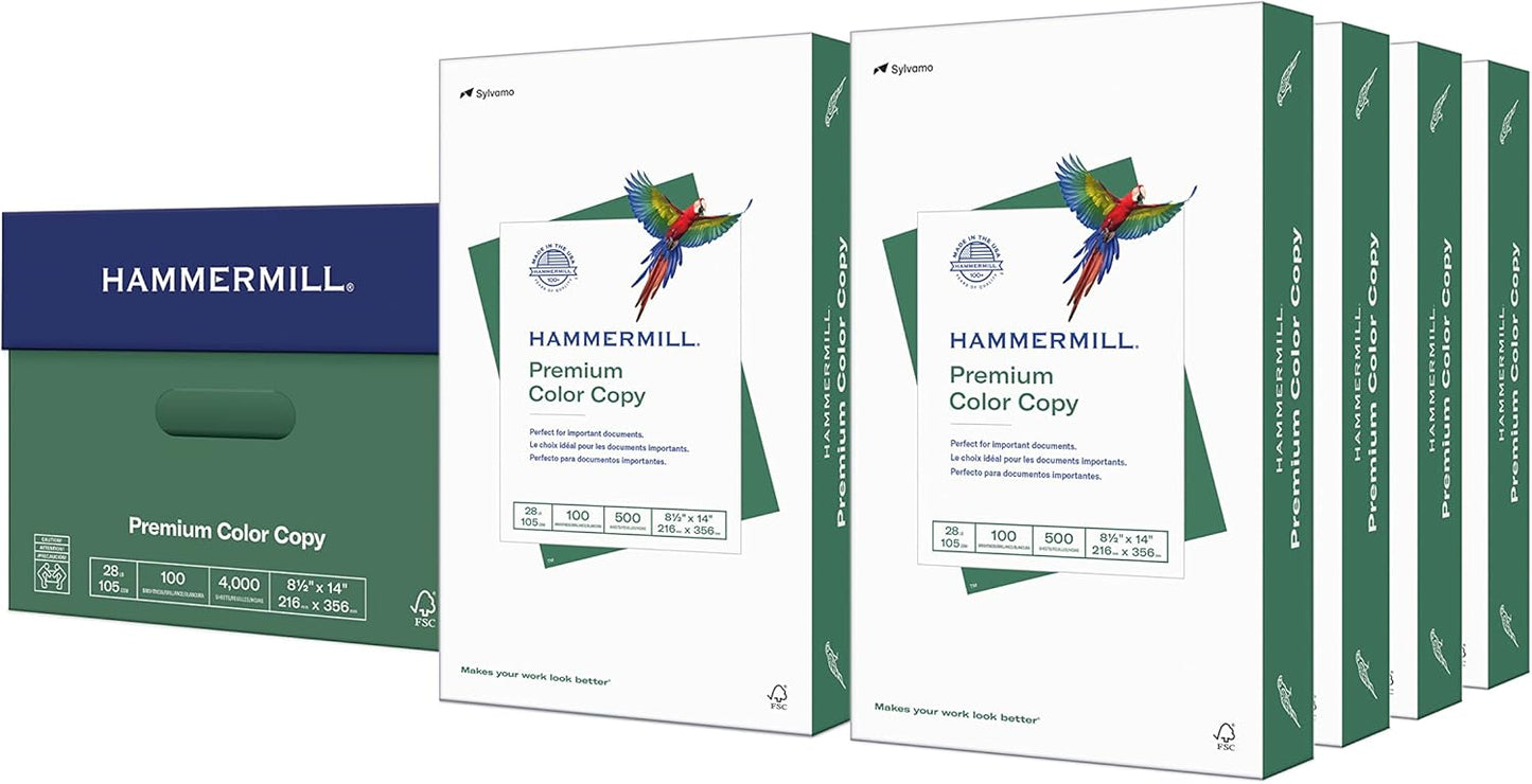 Hammermill Printer Paper, Premium Color 28 lb Copy Paper, 8.5 x 11-5 Ream (2,500 Sheets) - 100 Bright, Made in the USA, 102450C, White