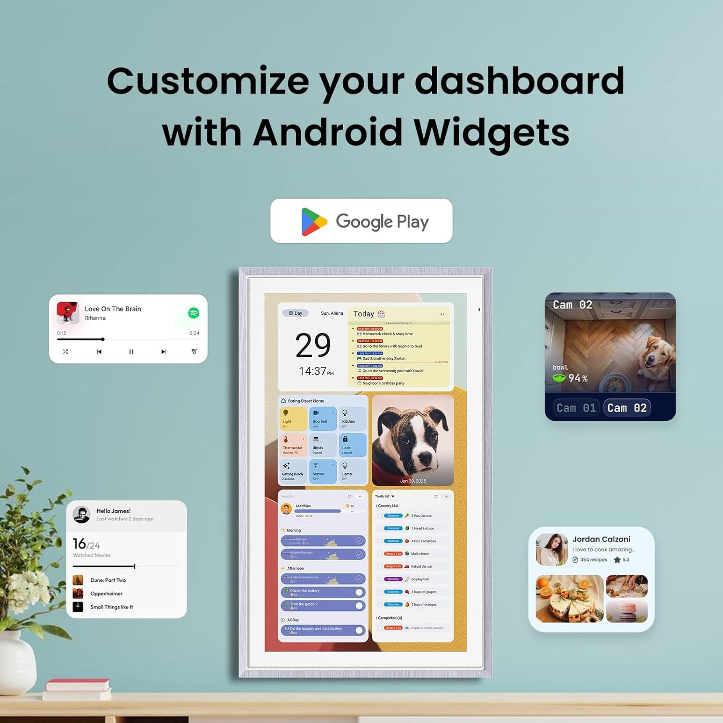 Apolosign 21.5-inch Digital Calendar : Dual Mode Smart Wall Planner, No Subscription, Install Apps, Sync Calendars, Electronic Touchscreen Interactive Display for Family Schedules, Chore Chart (Teak)