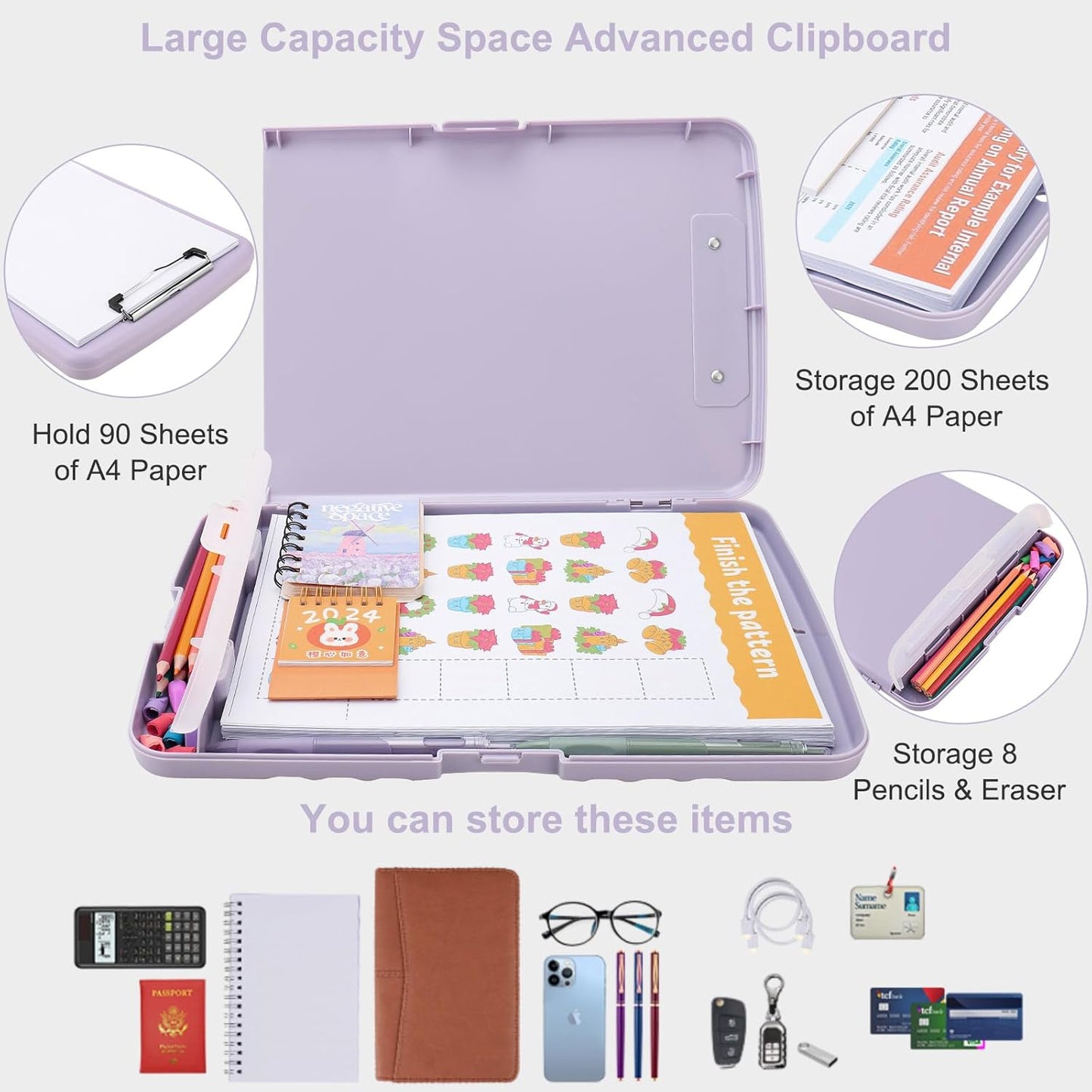 SFLHHDM Purple Clipboard, Clip Boards 8.5x11, Teacher Clipboards with Storage, Plastic Clipboard with Pen Holder, Clipboards Storage for Women Teachers Work, School & Office Supplies