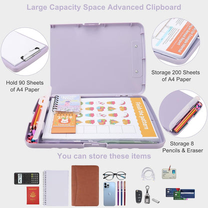 SFLHHDM Purple Clipboard, Clip Boards 8.5x11, Teacher Clipboards with Storage, Plastic Clipboard with Pen Holder, Clipboards Storage for Women Teachers Work, School & Office Supplies