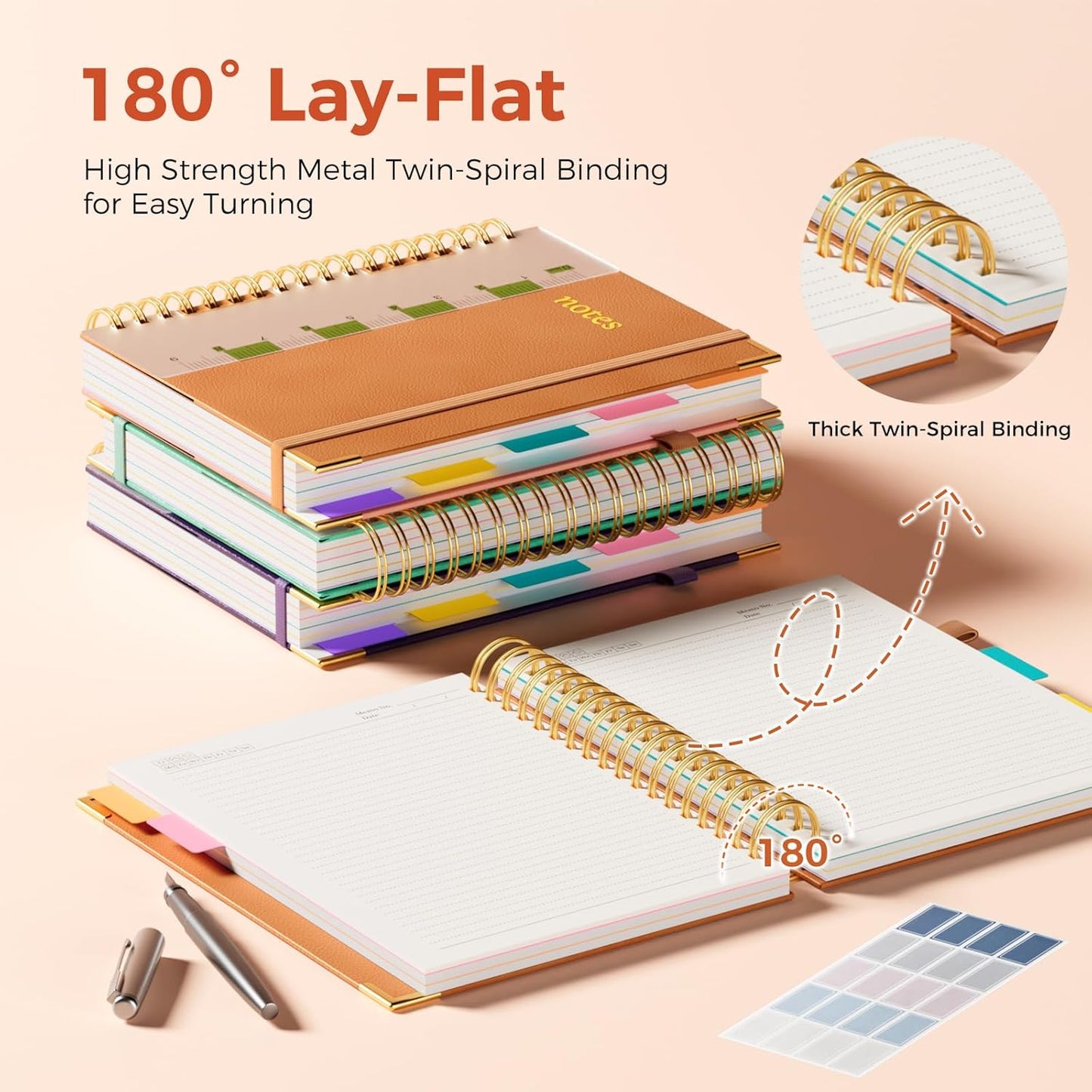 Line Hardcover Spiral Notebook with Removable Dividers Tabs & Ruler, 5 Subject Notebook College Ruled, 300 Page, Large 8"x10" B5 Notebooks for Work School, Lined Journal for Women & Men, Purple
