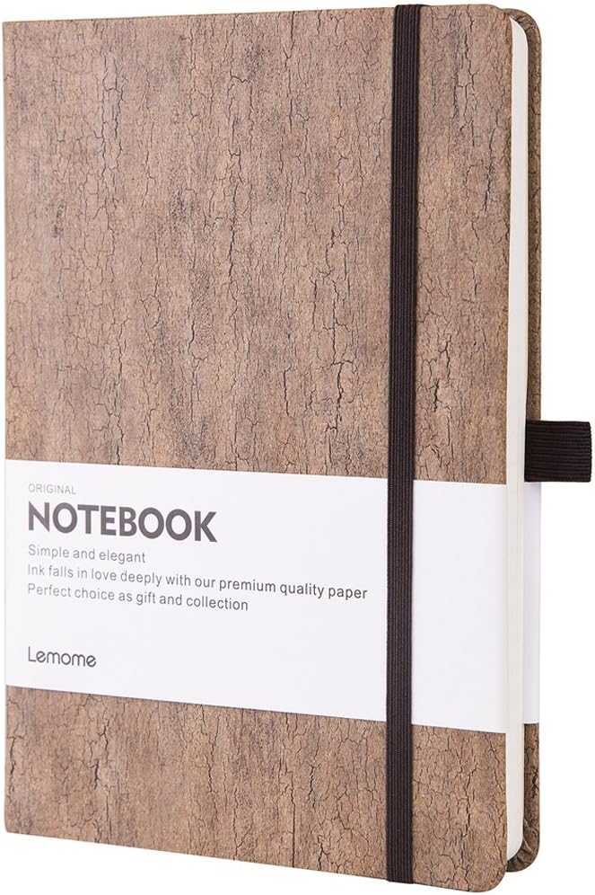 Lemome Thick Classic Notebook with Pen Loop A5 College Ruled Hardcover Writing Notebook with Pocket + Page Dividers Gifts, Banded, Large, 180 Pages, 8.4 x 5.7 in