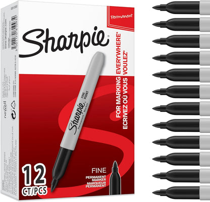 Sharpie Permanent Markers, Fine Point, Black, 12 Count