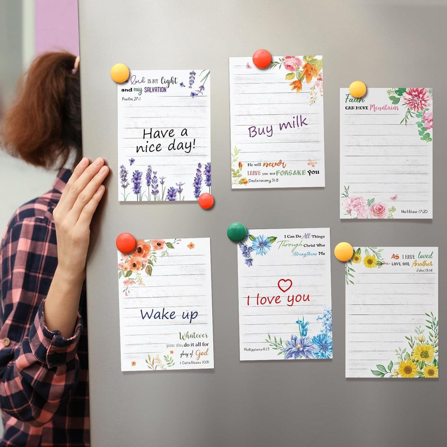 Gersoniel 8 Pack Christian Sticky Notes Gifts for Mothers Day Bulk for Church Small Scripture Inspirational Memo Pads Floral Adhesive Religious Bible Verse Quotes Notepads, 4 x 5.5 Inch(Simple Style)