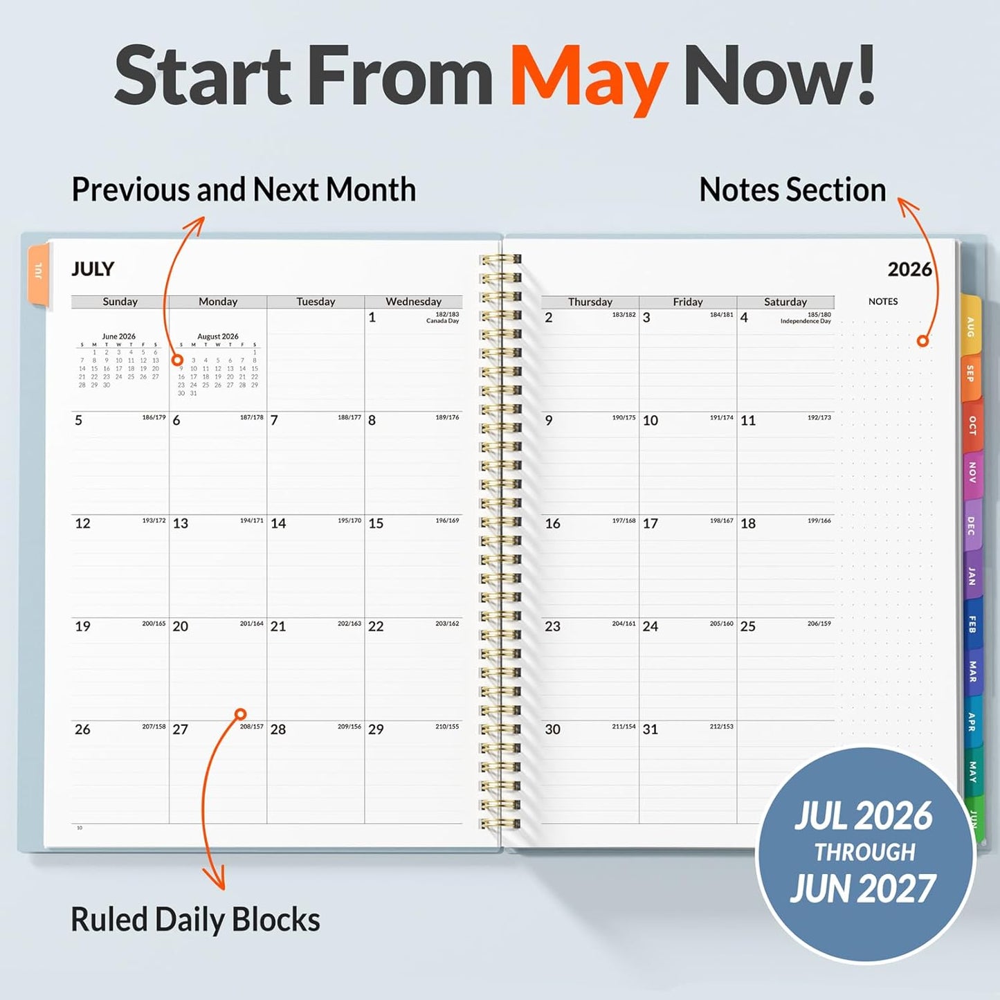 SUNEE 2026-2027 Appointment Book, Quarter-Hourly, Weekly & Monthly - from July 2026 to June 2027, 8.5"x11" Academic Planner, Flexible Cover, Note Pages, Bookmark, Spiral Binding, Black