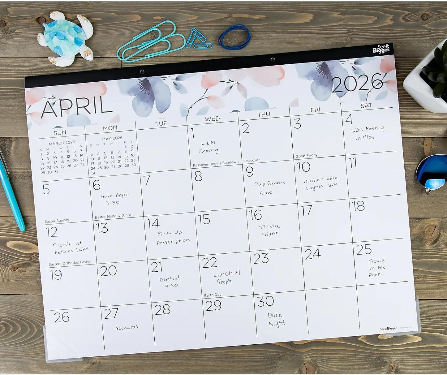 2026-2027 PlanAhead See It Bigger 22" x 17" Academic Monthly Desk Pad Calendar, Floral
