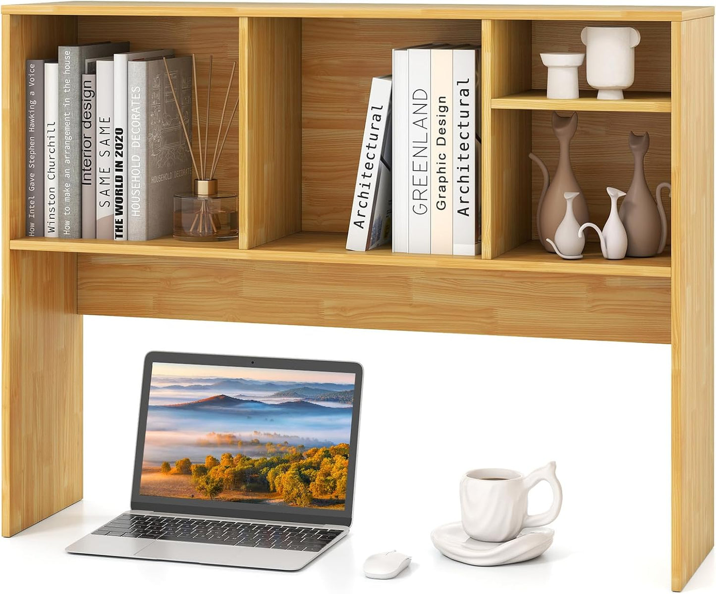 Tangkula Desktop Bookshelf, Countertop Storage Hutch with 5 Shelves for Computer Desk, Desk 3-Tier Display Rack, Multipurpose Wood Desktop Hutch Storage Organizer for Dorm Office Home