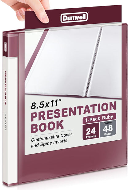 Dunwell Presentation Binder 24-Pocket, Displays 48 Pages, 8.5x11 Portfolio Binder with Plastic Sleeves, Storage and Organizer for Documents, Certificates, Projects, Photos (3 Pack, Black)