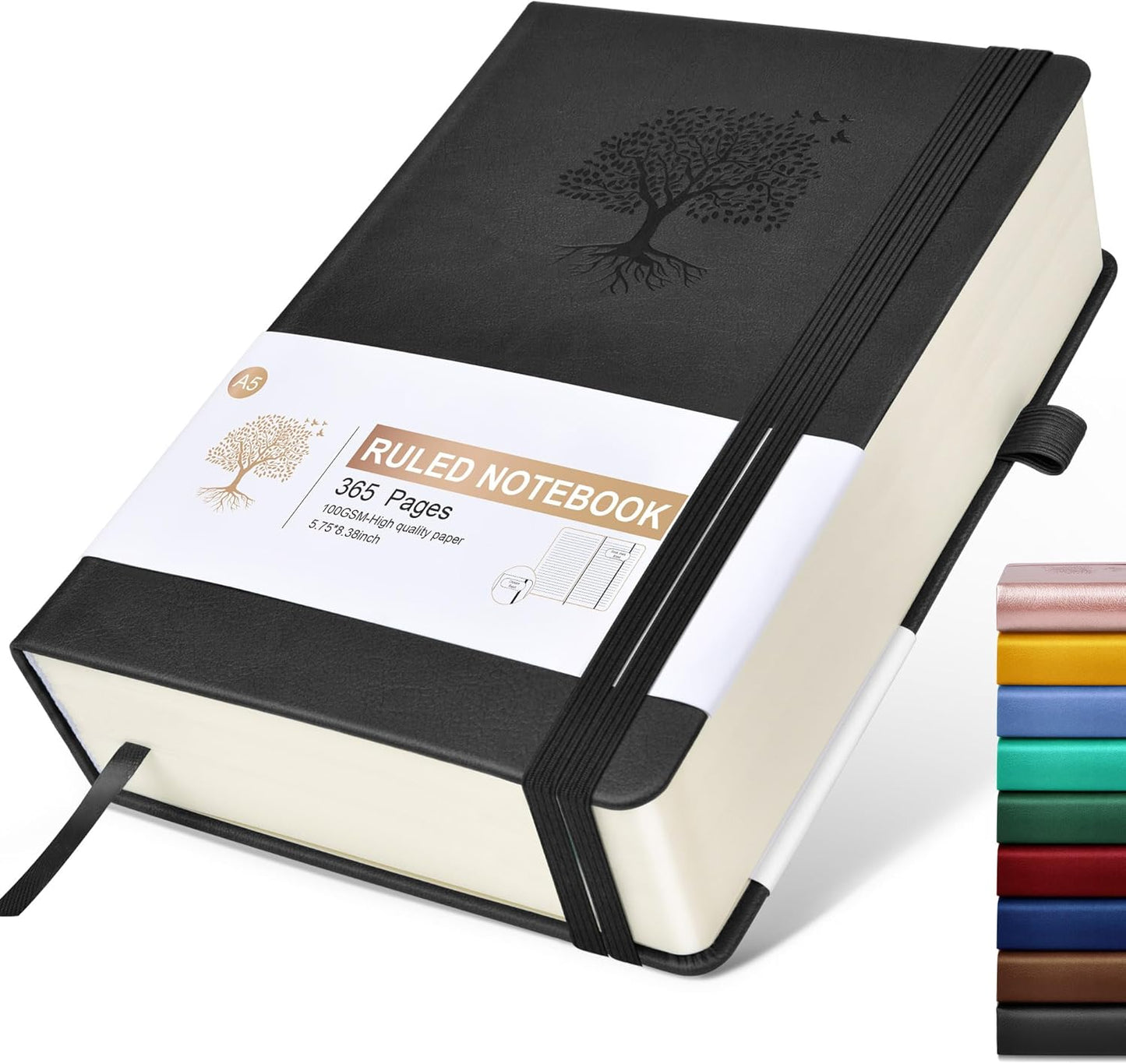 Lined Journal Notebook -365 Pages A5 Thick Journals for Writing Ruled Notebook, Hardcover Leather Journal for Women Men Daily Journal Notebook for Work, Note Taking, 100Gsm Lined Paper( 5.75'' X 8.38'' Green)