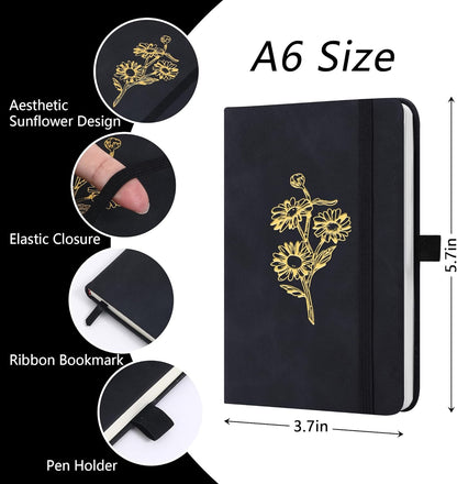 BOBO RABBIT 3 Pack Pocket Notebook Journals Mini A6 Sunflower Floral Notepads Total 600 Pages Aesthetic Hardcover College Ruled Lined Notebooks for Note Taking Travel Office School Supplies, 3.7"x 5.7"