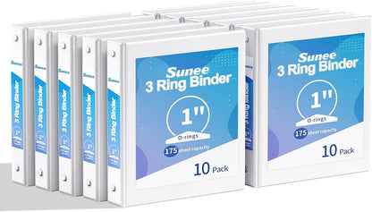 SUNEE 1/2 Inch Binders 3 Ring 10 Pack Bulk, PVC-Free Clear View Half Inch Binders (Fits 8.5x11 Inches) for School, Office & Home Use, White