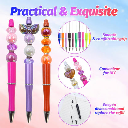 150 Pieces DIY Beadable Pen Kit – 50 Plastic Ballpoint Pens with Refills & Bags, Beads Not Included – School Supplies, Office Accessories & Craft Gifts for Students & Teachers (Multicolor)
