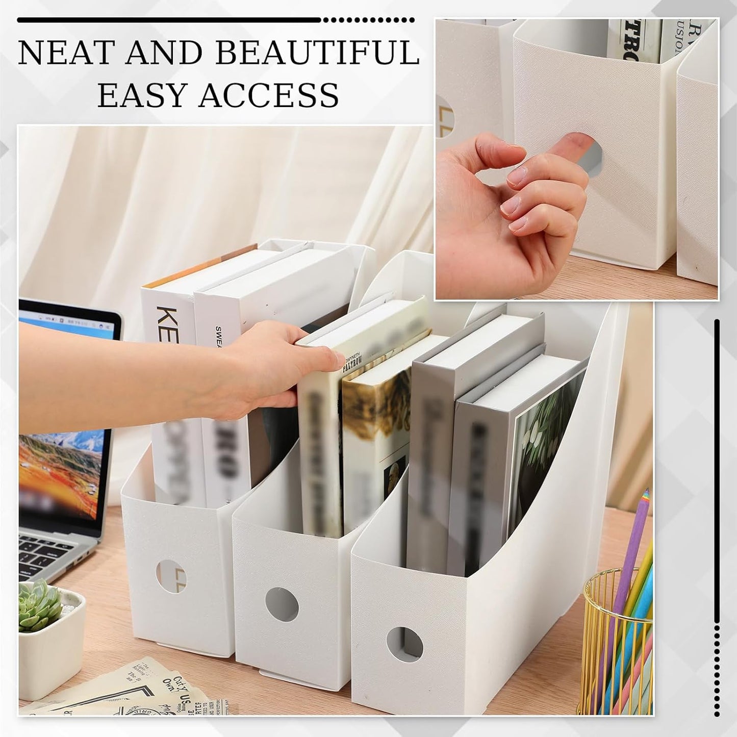 Geyee 12 Pack Magazine File Holder Plastic Desk Organizer Magazine Holder Storage Heavy Duty File Boxes for Home Storage and Office Organization(Black)