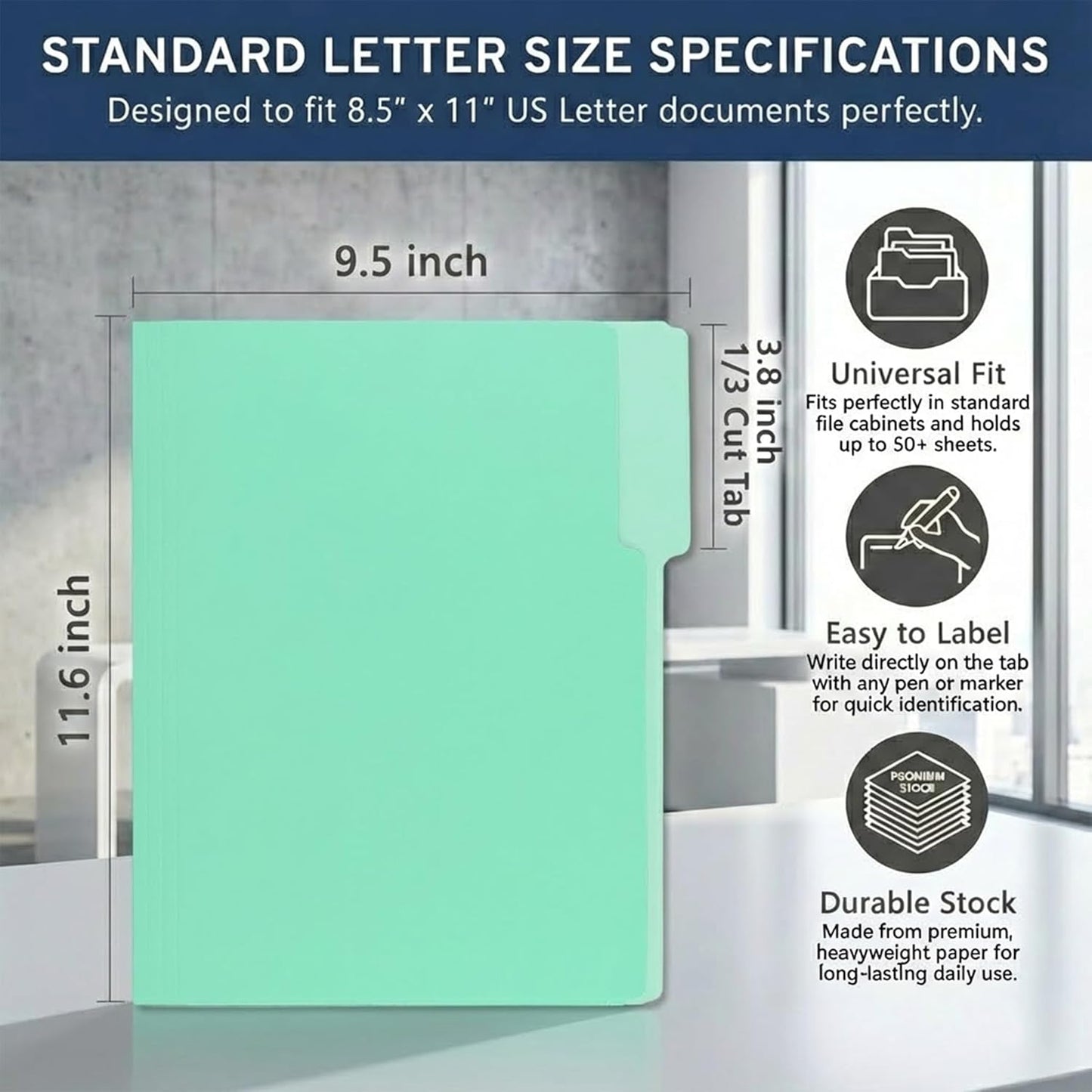 VZCPYTPM 100 Packs Black File Folder,Manilla File Folders Letter Size,1/3-Cut Tabs,8.5x11 File Folders for Office Filing,School Projects and Home,Organizer File Folder