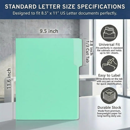 VZCPYTPM 100 Packs Black File Folder,Manilla File Folders Letter Size,1/3-Cut Tabs,8.5x11 File Folders for Office Filing,School Projects and Home,Organizer File Folder