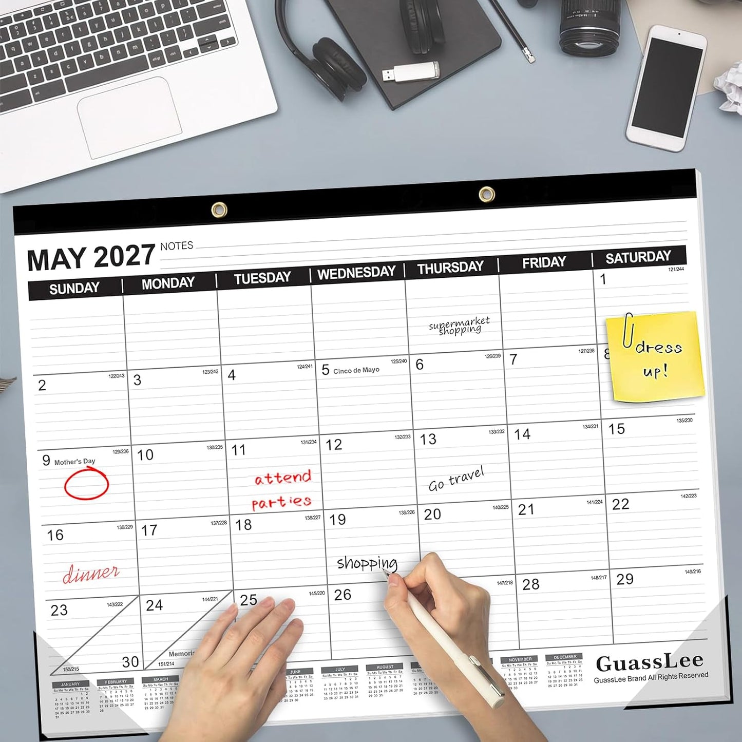 GuassLee Desk Calendar 2026-2027 - 19 Months Academic Calendar 17" × 11.5" Desktop Calendar from Jun. 2026 to Dec. 2027 with Julian Date for Home School Office Desk Top Organizing