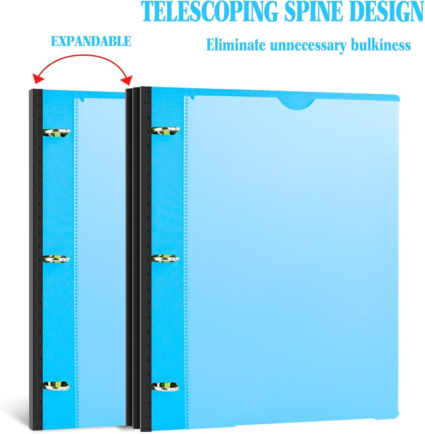 INFUN Telescoping 3 Ring Binder - 4PCS, Portable Plastic 3 Ring Binder with Telescoping Spine, Binders with Foldable Front Cover Holds 8.5"x11" Paper for School, Office, Homes