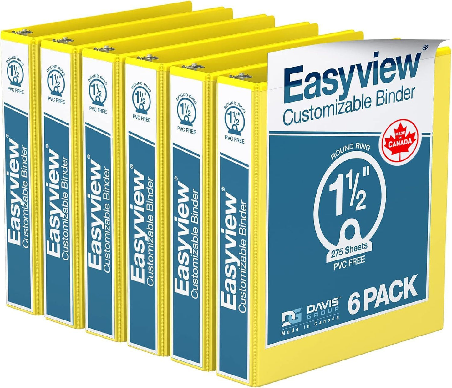 Easyview Premium 3-Ring Binders with Clear-View Covers and Round Rings, Binders for School or Office, 1 Inch, Pack of 6, Navy Blue