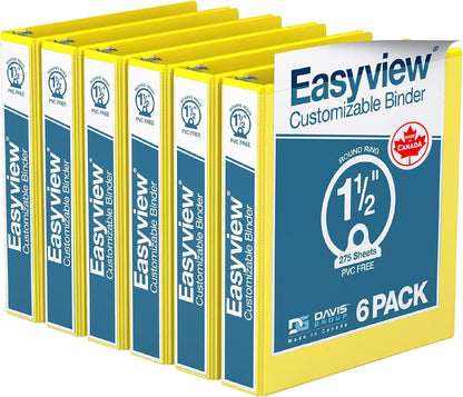 Easyview Premium 3-Ring Binders with Clear-View Covers and Round Rings, Binders for School or Office, 1 Inch, Pack of 6, Navy Blue