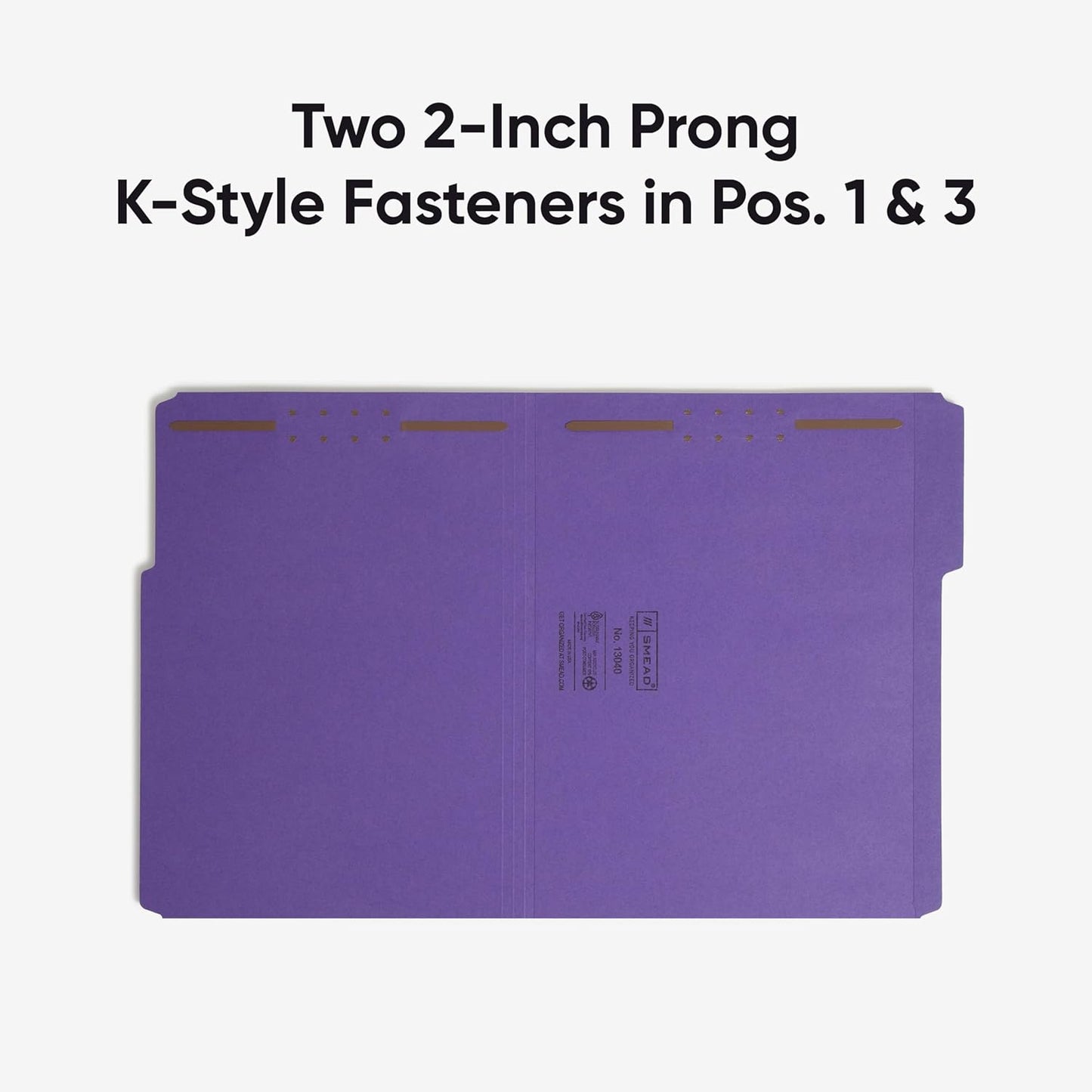 Smead Fastener File Folders, Reinforced 1/3-Cut Tabs, 2 Fasteners, Letter Size, Blue, 50 per Box (12040)