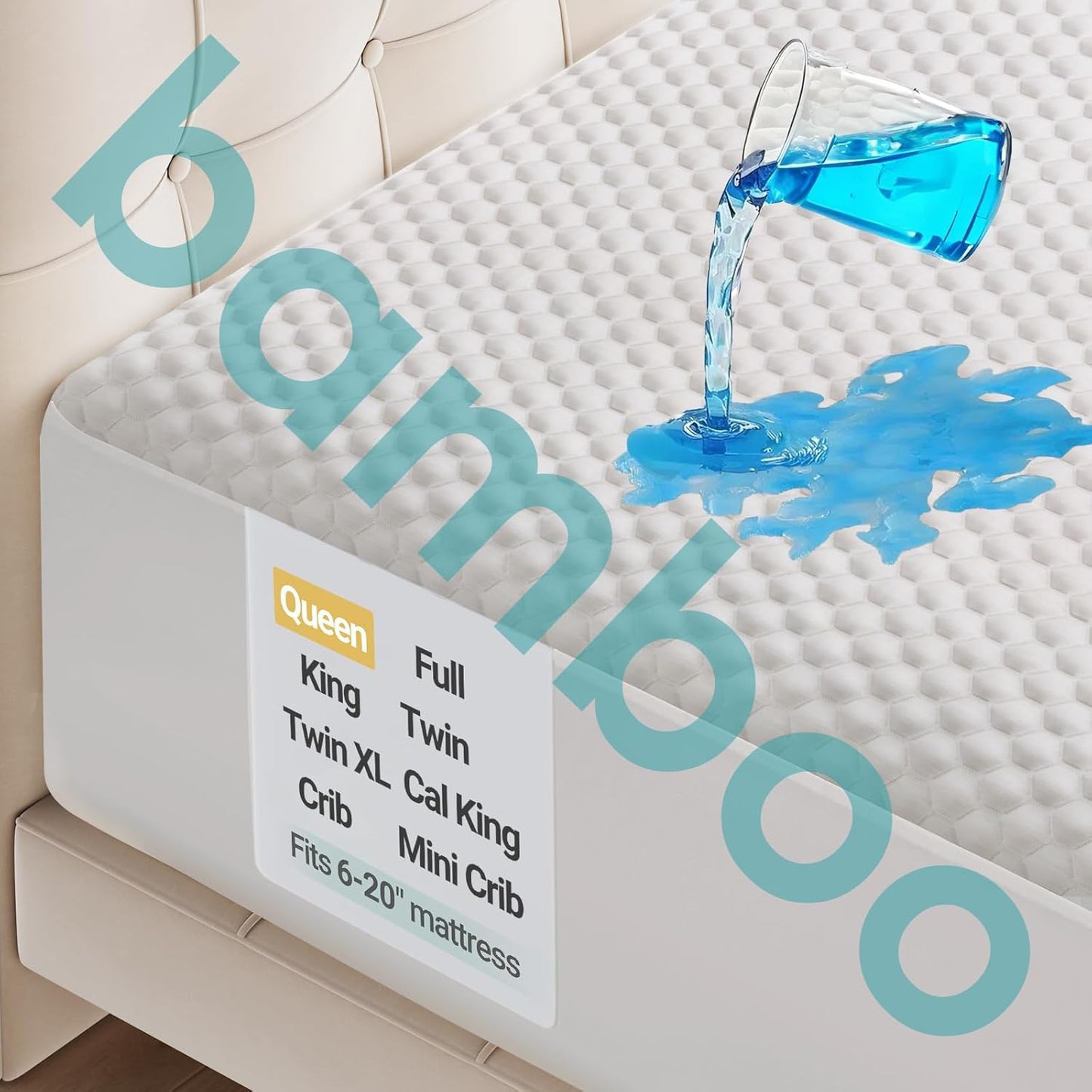 OhGeni 100% Waterproof Queen Size Mattress Protector,Soft Mattress Pad, Cooling Breathable Fitted Sheets,Washable Bed Cover,Non-Slip Deep Pocket,Noiseless for Bedroom