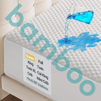 OhGeni 100% Waterproof Queen Size Mattress Protector,Soft Mattress Pad, Cooling Breathable Fitted Sheets,Washable Bed Cover,Non-Slip Deep Pocket,Noiseless for Bedroom