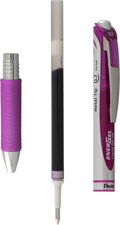 Pentel EnerGel RTX Retractable Liquid Gel Pen, Medium Line, Metal Tip, Pink/Violet Ink, 2-Pack (BL77BP2PV)