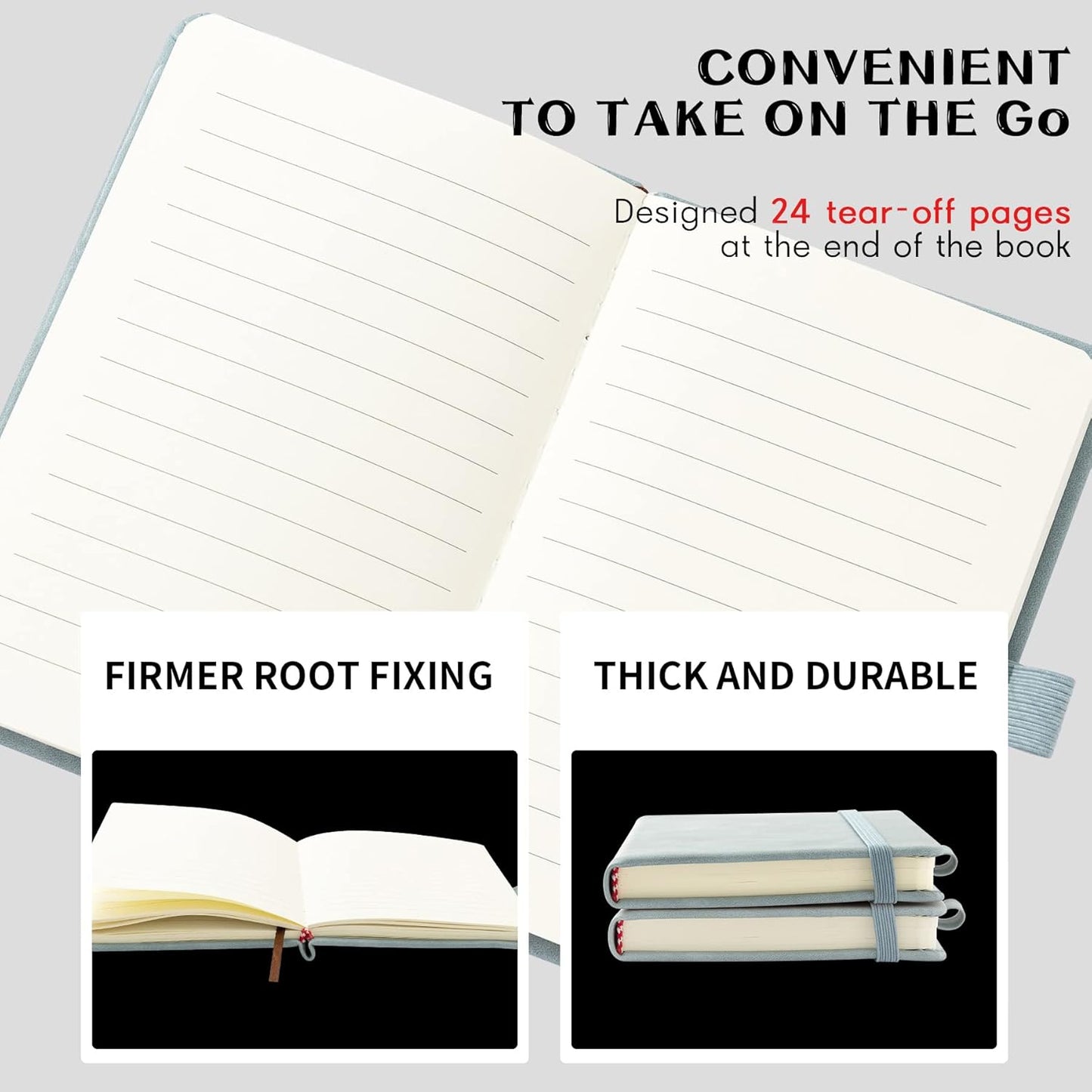 2Pack Pocket Notebook Small Notebook Journal Notebook 4 inches x 5.7 inches 200 Pages Leather Cover With Pen Holder Page Marker Ribbons(Black)