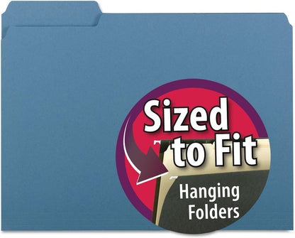 Smead Interior File Folder, 1/3-Cut Tab, Letter Size, Aqua, 100 per Box, Expandable File Folders for Filing Cabinet