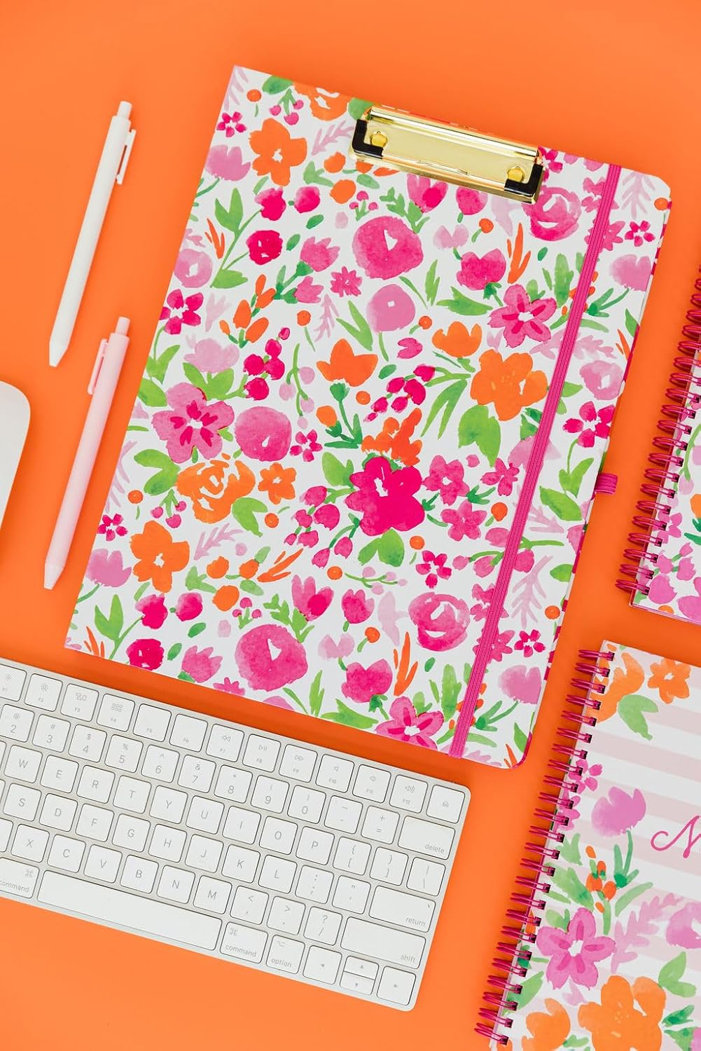 Steel Mill & Co Cute Clipboard Folio With Refillable Lined Notepad and Daily Planner, Double Clipboard Folder, 9.25" x 12.25" Padfolio for Work (Watercolor Flowers)