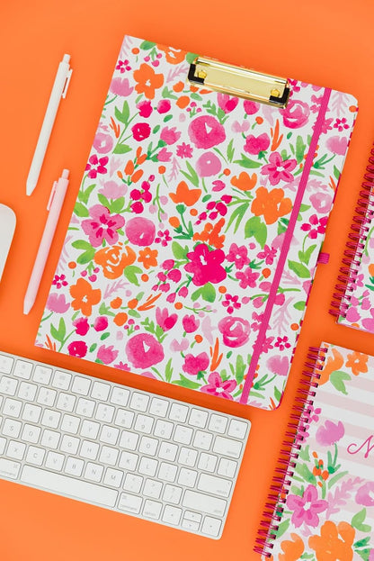 Steel Mill & Co Cute Clipboard Folio With Refillable Lined Notepad and Daily Planner, Double Clipboard Folder, 9.25" x 12.25" Padfolio for Work (Watercolor Flowers)