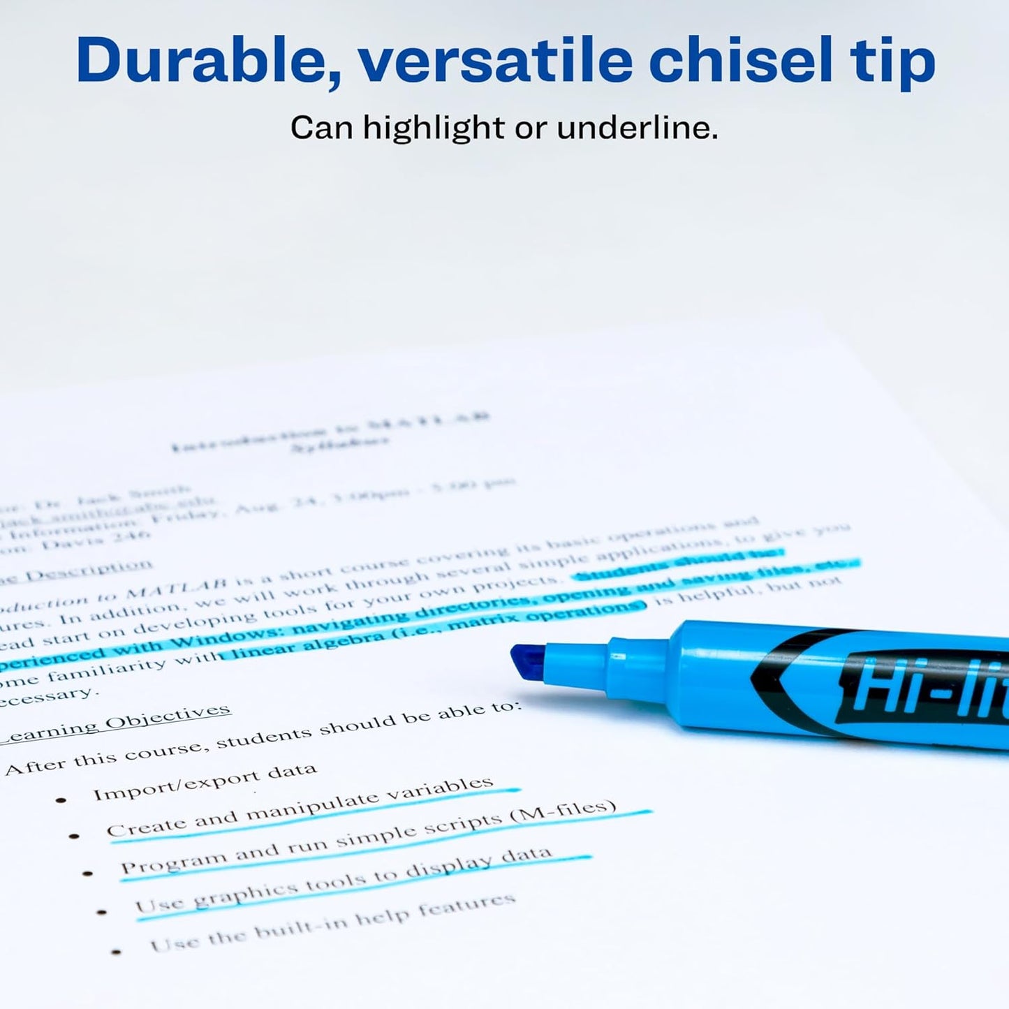 Avery Hi-Liter Desk-Style Highlighters, Smear Safe Ink, Chisel Tip, 12 Fluorescent Blue Highlighters (24016)