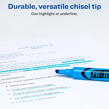 Avery Hi-Liter Desk-Style Highlighters, Smear Safe Ink, Chisel Tip, 12 Fluorescent Blue Highlighters (24016)