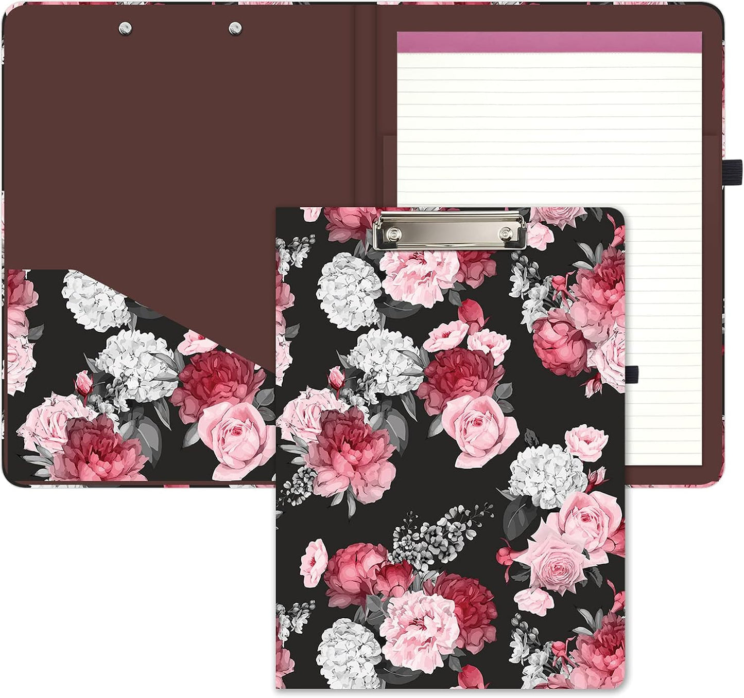 Hongri Clipboard Folio with Refillable Lined Notepad and Interior Storage Pocket for Students, Classroom, Office, Women, Man, Cute Custom Pattern, Size 12.8 x 9.2 in, Classic Flower