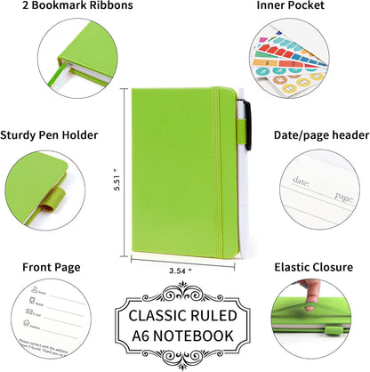 feela 3 Pack Pocket Notebook Journals with 3 Black Pens, A6 Mini Cute Small Journal Notebook Bulk Hardcover College Ruled Notepad with Pen Holder for Office School Supplies, 3.5”x 5.5”, Gray