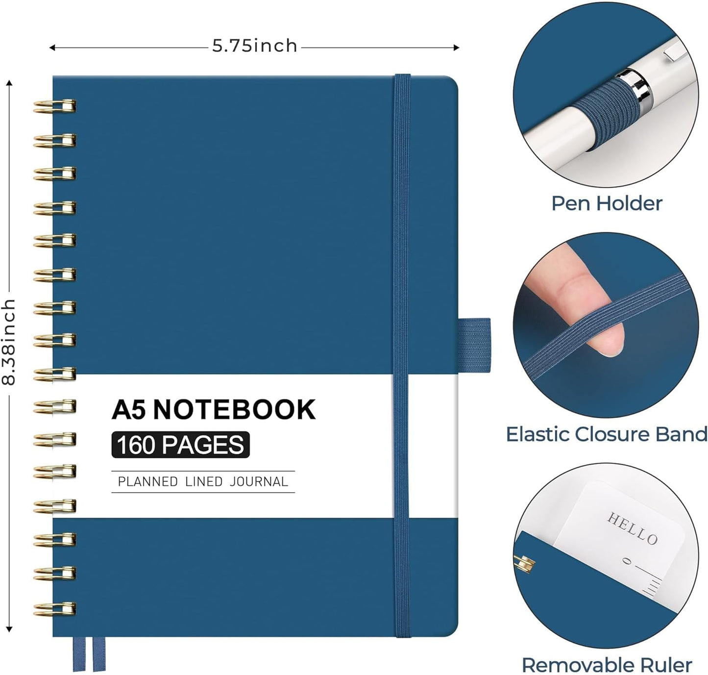 AHGXG Spiral Journal Notebook, 160 Lined Pages, A5 Medium Size (5.7'' x 8.3''), for Men & Women, Journaling, Writing, Work & Office, Hardcover, 100 GSM Thick Paper (Light Green)