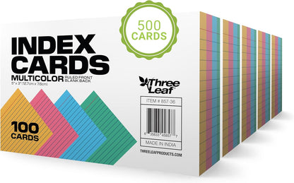 THREE LEAF 3 X 5, INDEX CARDS RULED, 100 CT. WHITE, Ruled Flash Cards, Study Card, Memo Pad, For To-Do List, Art And Craft Projects