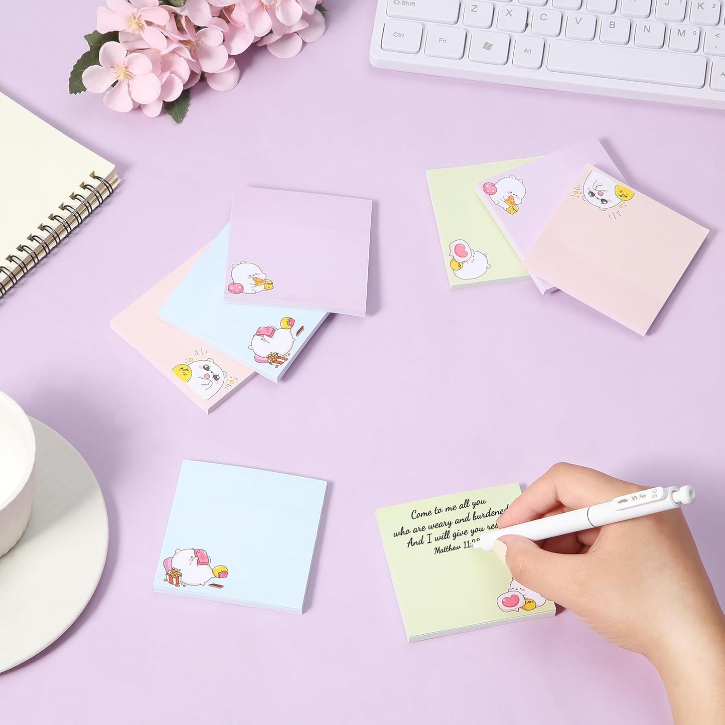 Mr. Pen- Aesthetic Sticky Notes, 3"x3", 8 Pads, 400 Sheets, 4 Designs, Cute Bear Sticky Notes, Self-Stick Note Pads Aesthetic, Perfect for Office, School, Home, Study & Organization