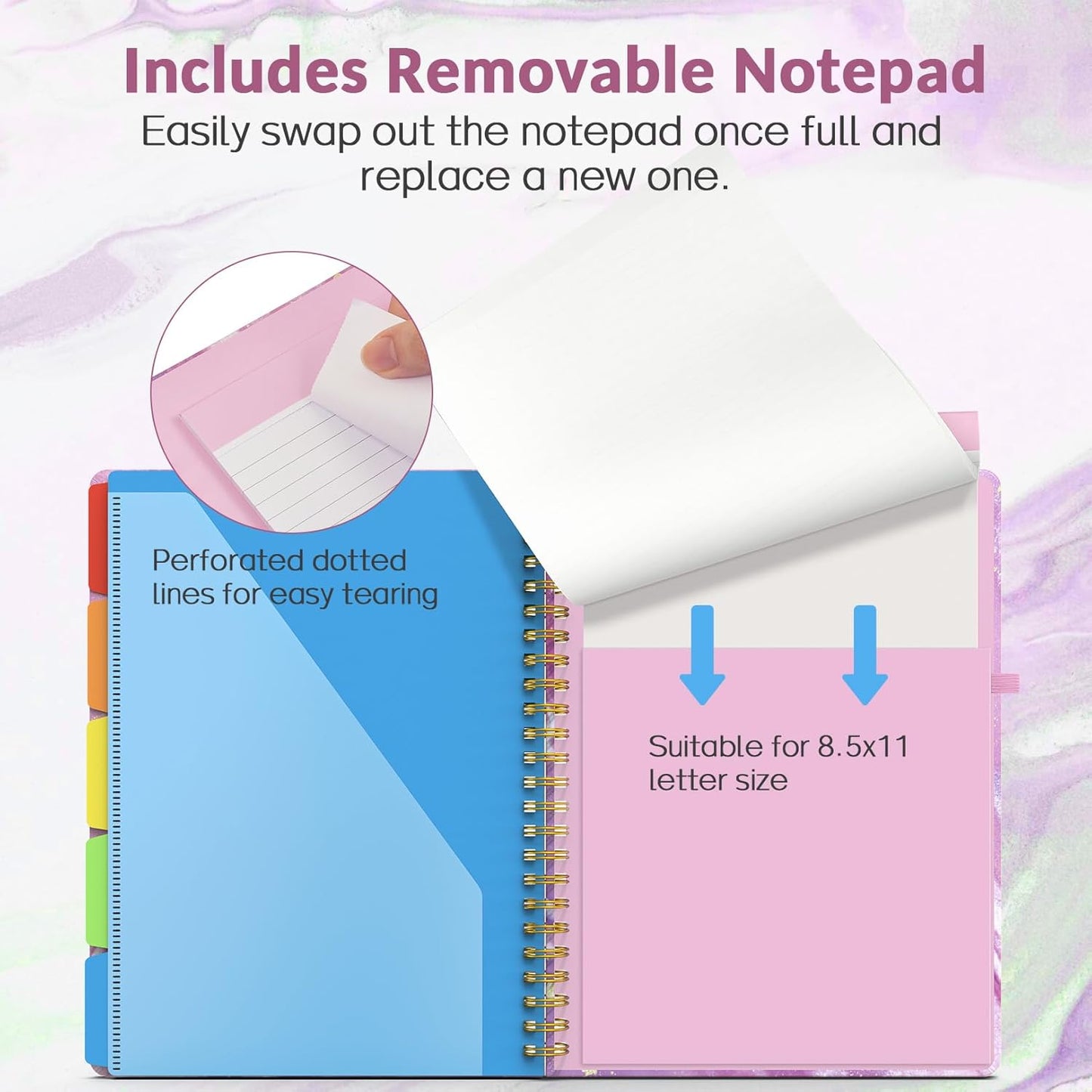 Sooez Clipboard with Refillable Notepad, Clipboard Folder with 10 Storage Pockets for Letter Size, Spiral Clipboard Notebook, Cute Portfolio for School Office Nursing