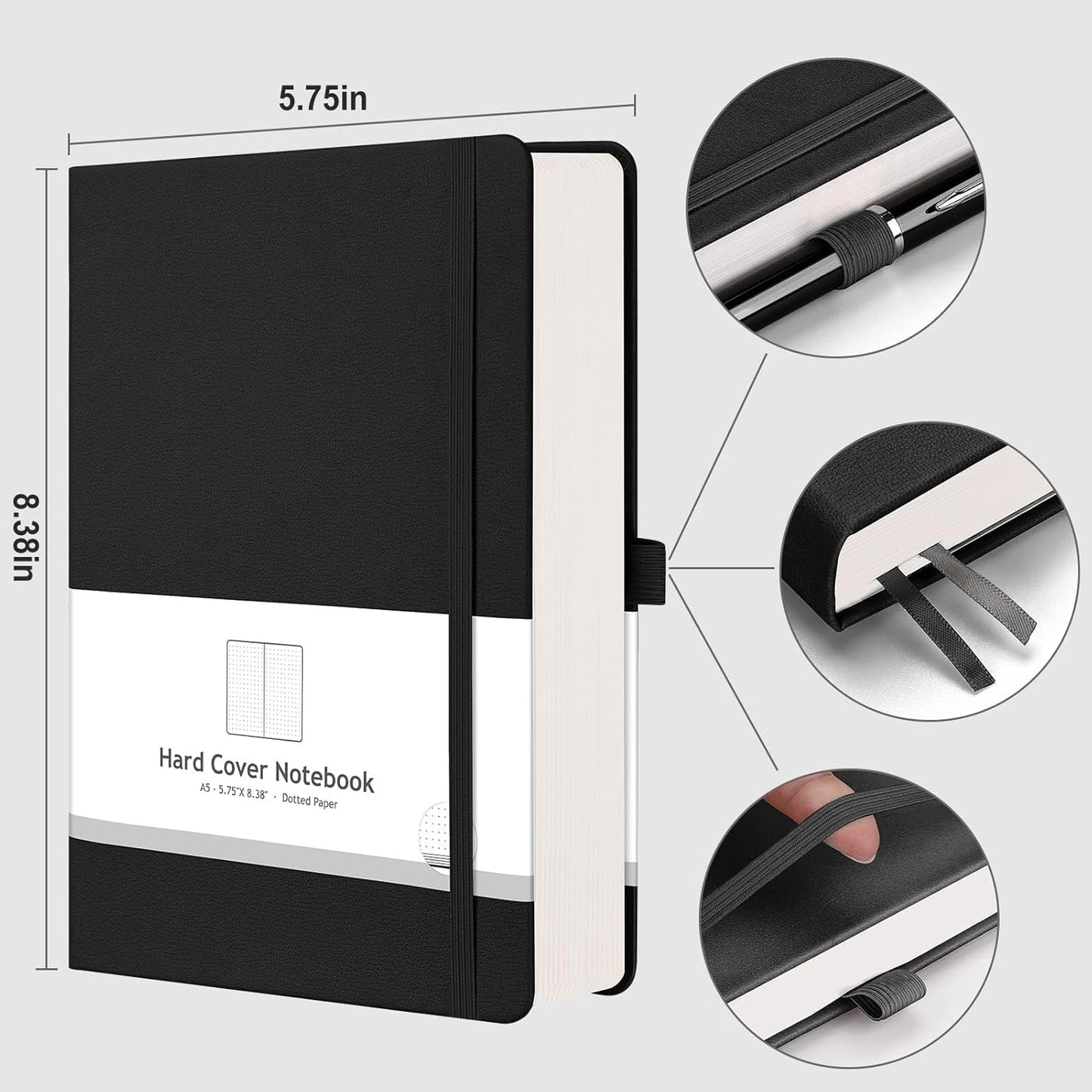 AHGXG Graph Paper Notebook - Grid Paper Notebook Large A4 8.5''×11'', 320 Pages Thick Journal, 100gsm Thick Graph Paper, Leather Softcover, Inner Pocket - Black