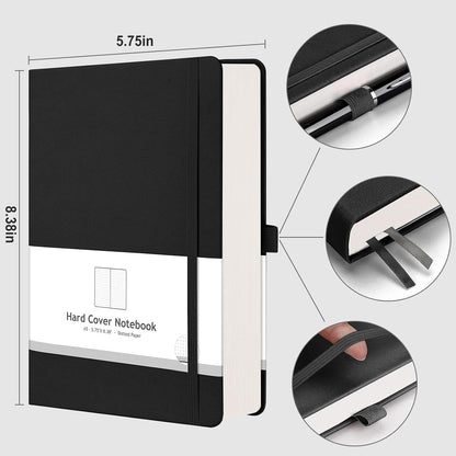 AHGXG Graph Paper Notebook - Grid Paper Notebook Large A4 8.5''×11'', 320 Pages Thick Journal, 100gsm Thick Graph Paper, Leather Softcover, Inner Pocket - Black