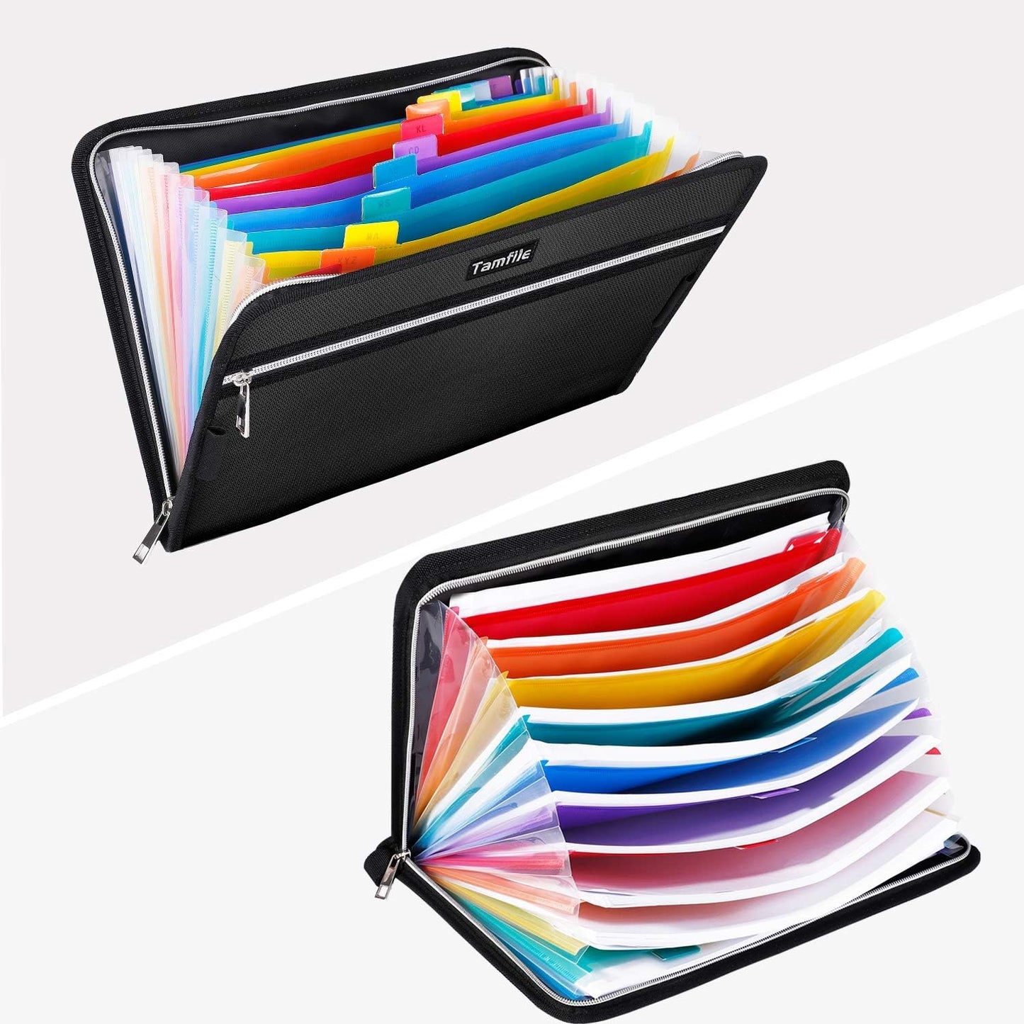 Tamfile Fireproof Accordion File Organizer with Handle, 13 Pocket Transparent Expanding File Folder with Zipper & Labels, File Folder with Multi-Pockets Paper Organizer Folder for Letter A4 Files