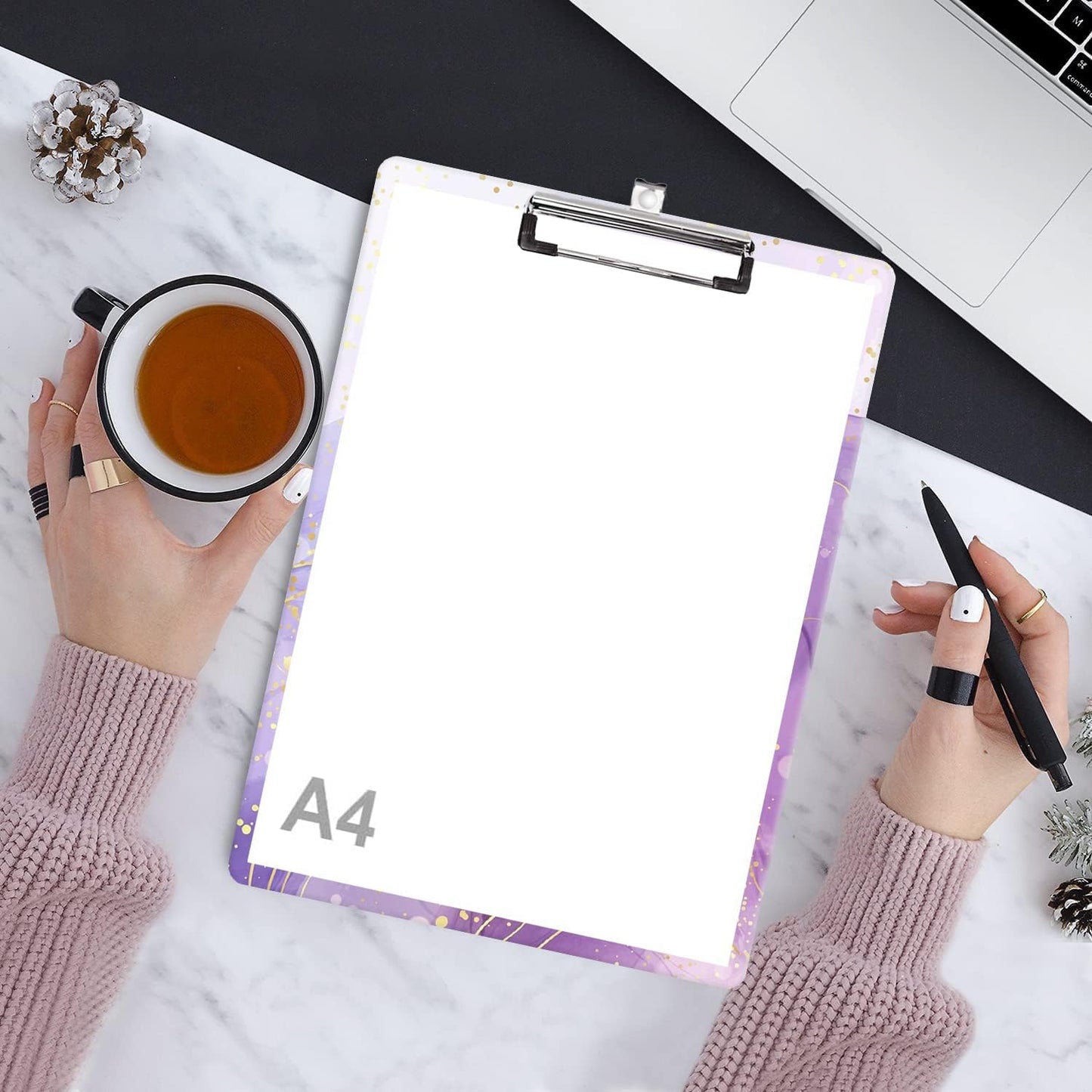 Fashion Clipboard, A4 Letter Size Wooden Decorative Clipboards for Teacher, Nurse, Doctor,Student and Kids, Cute Design for Standard Size 12.2" x 8.9" (C-Pink Purple Marble)