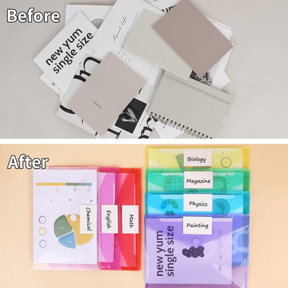 EOOUT 30 Pack 10 Color Plastic Envelopes Poly Envelopes, Hook & Loop Closure File Folders Clear Document Folders File Envelopes with Label Pocket A4 Size