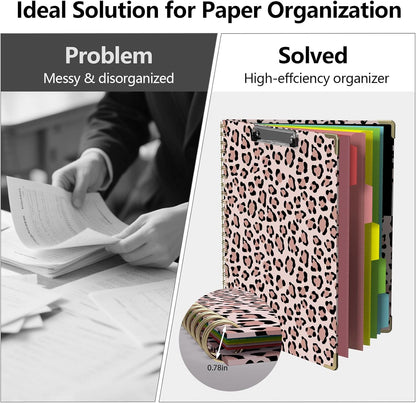 Clipboard Folio with Storage 8.5 X 11 Padfolio Notebook, Clipboards with Notepad Spiral with 10 Pockets and 5 Folders Nursing Teacher School Essentials (Pink Floral)