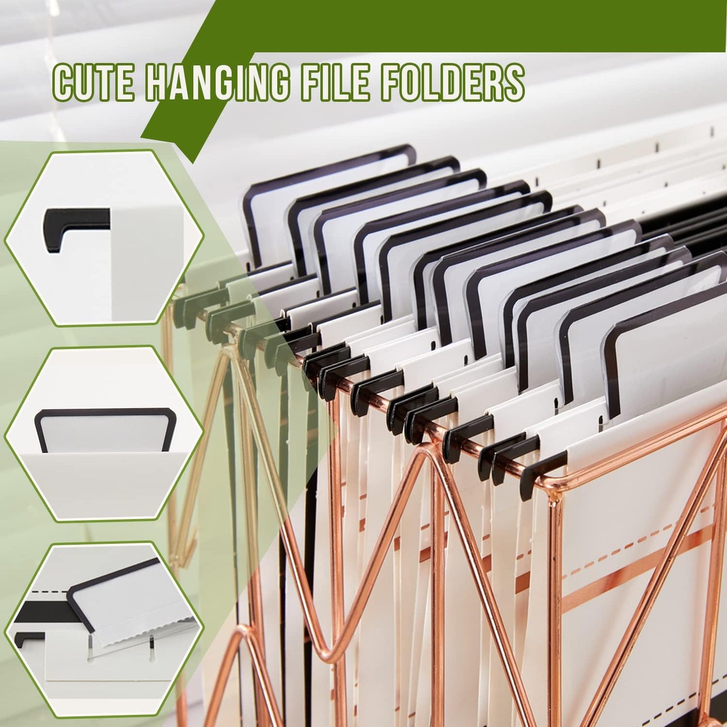 6 Pack Hanging Folder File Cabinet Organizer Letter Size 1/5 Cut Adjustable Label Decoration Home Office School Classroom, Green