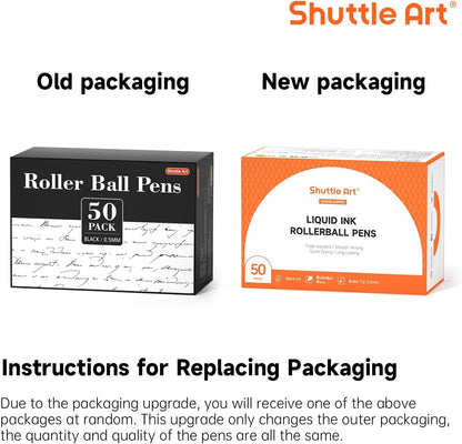 Shuttle Art RollerBall Pens, 50 Pack Black Fine Point Roller Ball Pens, 0.5mm Liquid Ink Pens for Writing Journaling Taking Notes School Office