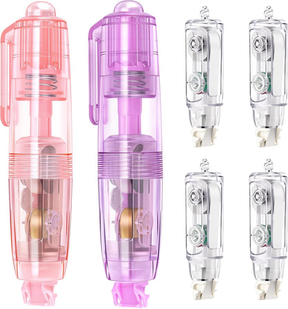 Refillable Retractable Correction Tape, Smooth Pull Out White Correction Tape with 4 Extra Refills, Easy to Use for School Office Supplies