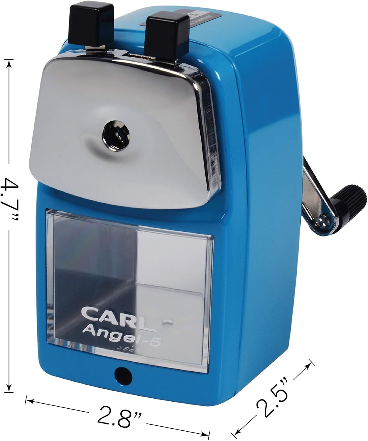 Carl Angel-5 (Black) Heavy-Duty Artist & Teacher Pencil Sharpener – Precision Manual Crank with Auto-Stop, Colored Pencil Compatible, Quiet Operation, Durable Japanese Design.