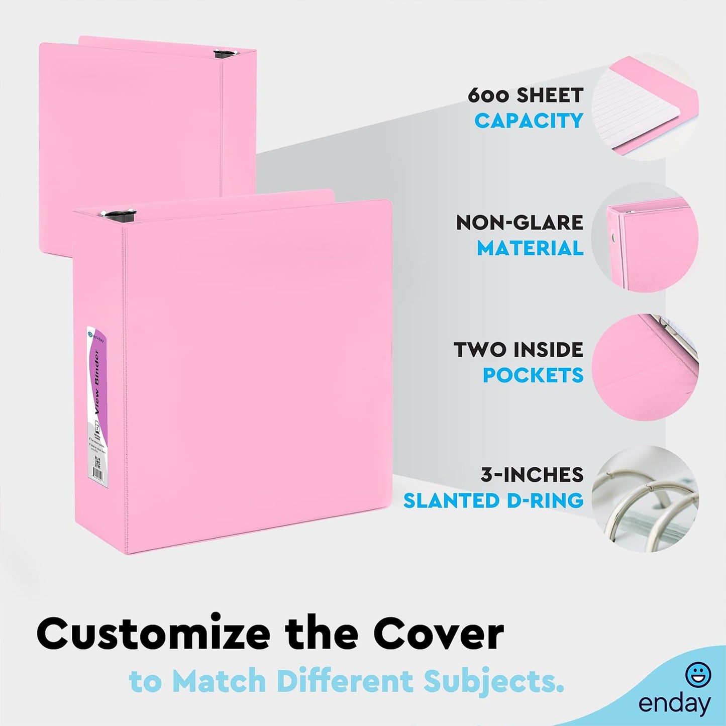 Enday 1.5 Inch Binder, Green - 1.5 Inch 3 Ring Binder, Round Ring Pastel with Clear View Cover for Letter Size 8.5 x 11'' Paper & 2 Inside Pockets, Ideal for School Supplies, Office, and Home